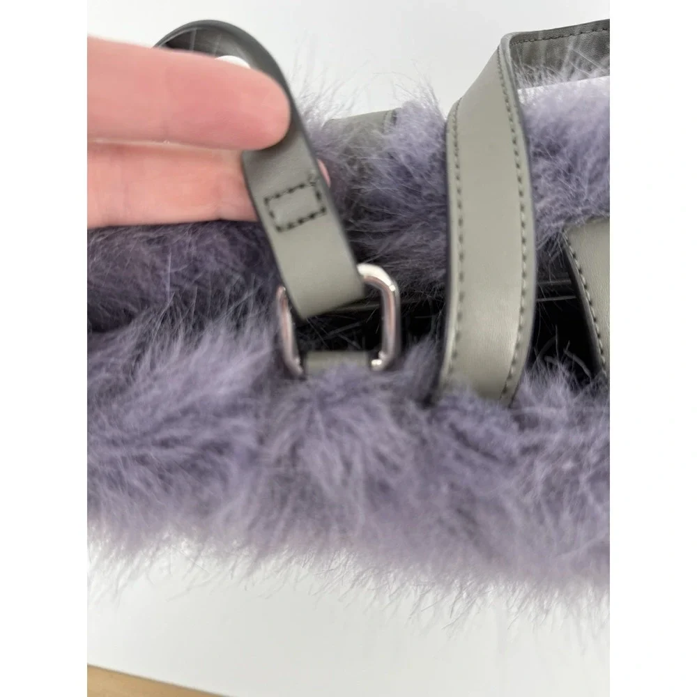 Lavender FUZZY Purse French Connection With Grey Faux Leather Strap‎